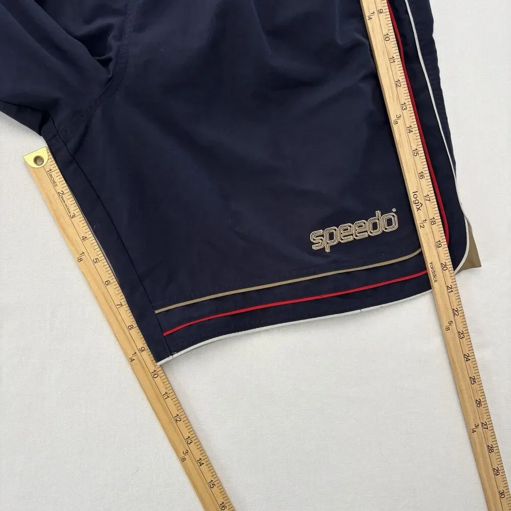 Vintage 90s Shorts Mens Navy Red XL Mesh Liner Swim Trunks Retro Classic Speedo